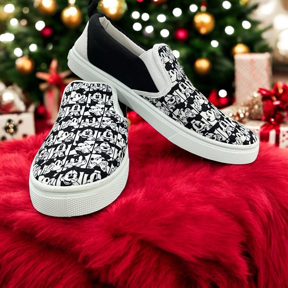 New! Disney Mickey Mouse Souvenir Black & White Slip-On Shoes Men's Size US 7.5
