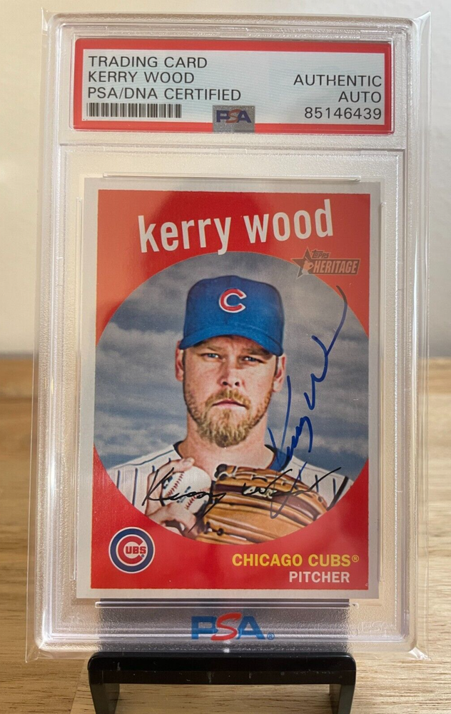 KERRY WOOD Autograph 2008 Topps Heritage #610 Baseball Card CHICAGO CUBS PSA