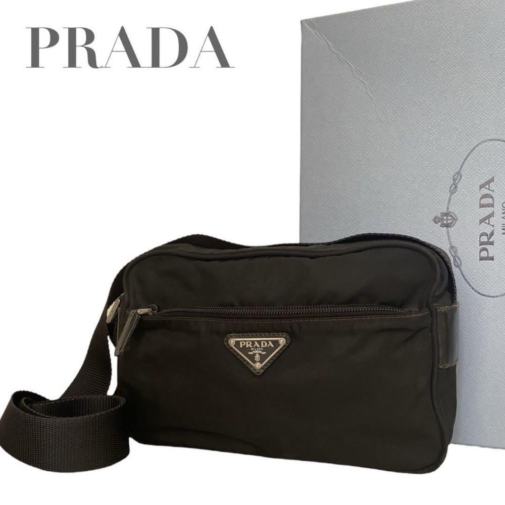 Prada Black Nylon Shoulder Bag with Triangle Logo Crossbody AA Condition Authentic