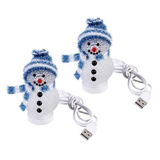 2pcs LED Christmas Lights Light Up Snowman Ornaments with Hat USB Blue