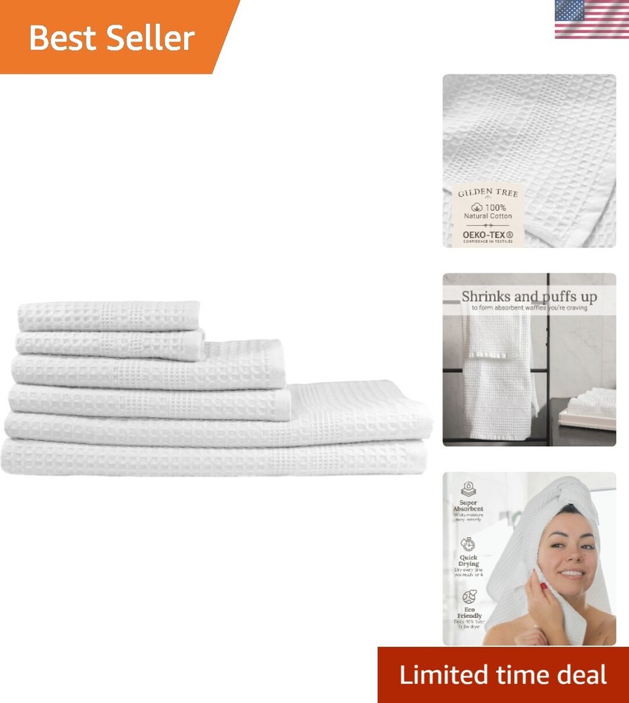 Quick Dry Waffle Towel Set - 2 Bath, 2 Hand, 2 Washcloths