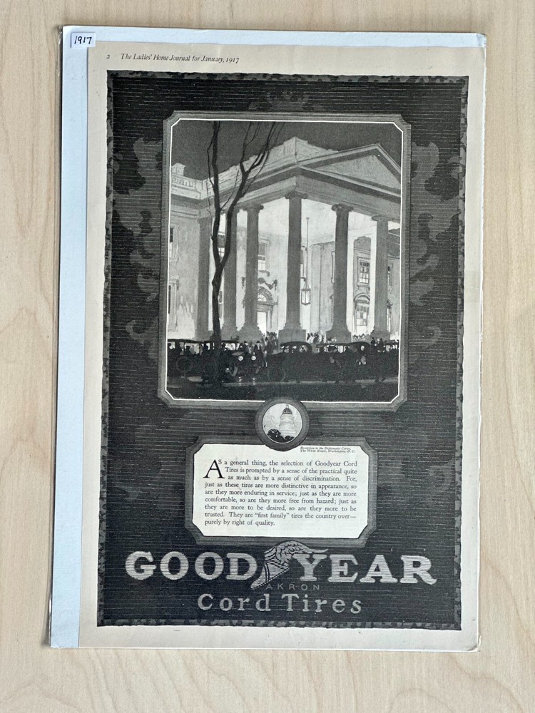 Vintage 1917 Goodyear Cord Tires Print Ad from Ladies Home Journal Wall Art