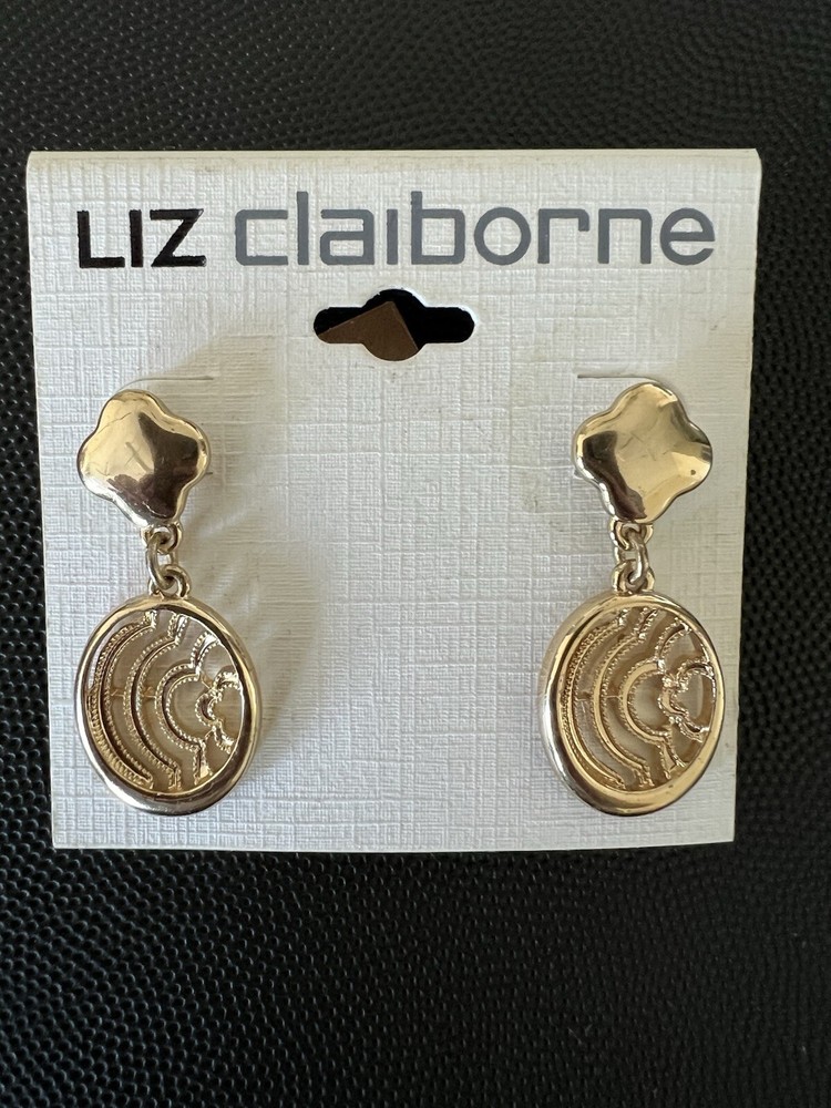 Liz Claiborne Gold Tone Dangle Hook Earrings New On Card