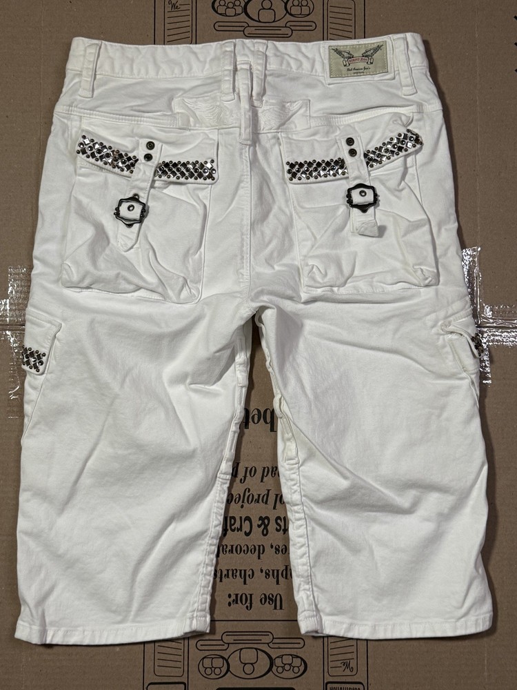 New Men’s Robin’s Jean Cargo Shorts SZ 30 Swarovski Crystals and Studs Predator
