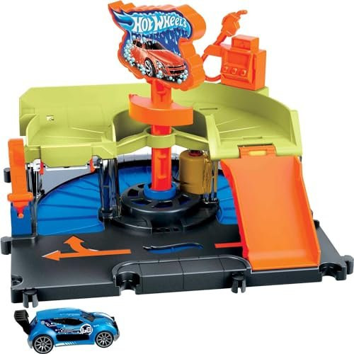 Hot Wheels City Toy Car Track Set, Downtown Express Car Wash Playset with...