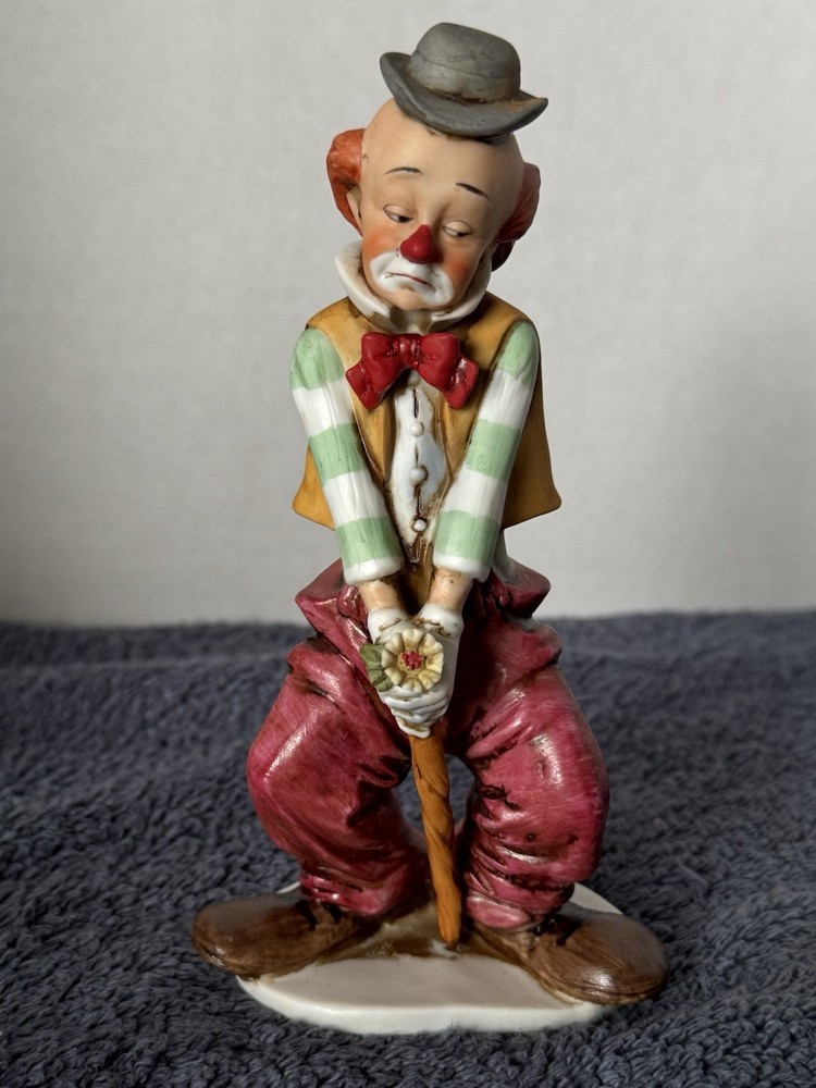 Vtg Lefton China Hand Painted Sad Clown With Cane Figurine Collectibe Hobo Cute