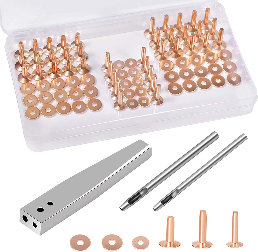 84Pcs, Copper Rivets and Burrs, 9 and #12 Burrs Setter, Leather Rivets Fastener