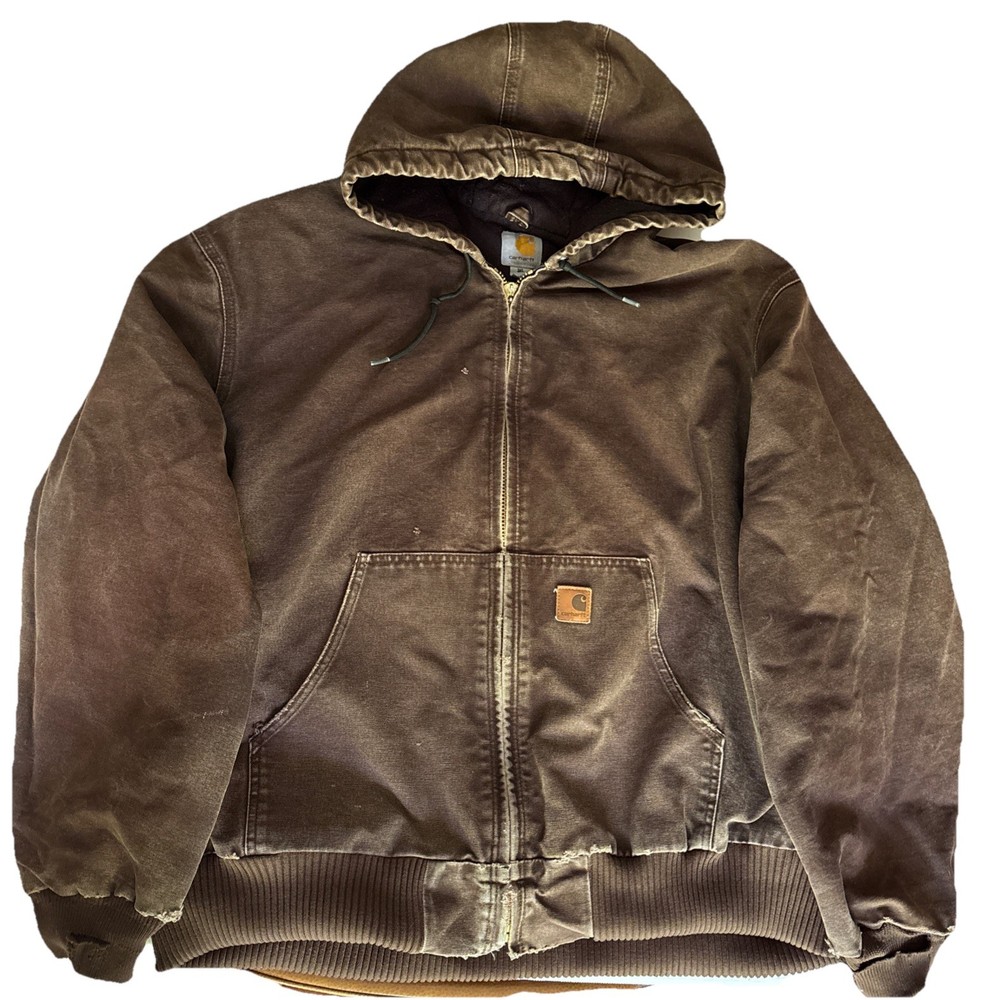 Vintage Carhartt J130 Dark Brown Hooded Canvas Jacket Coat Men's XXL