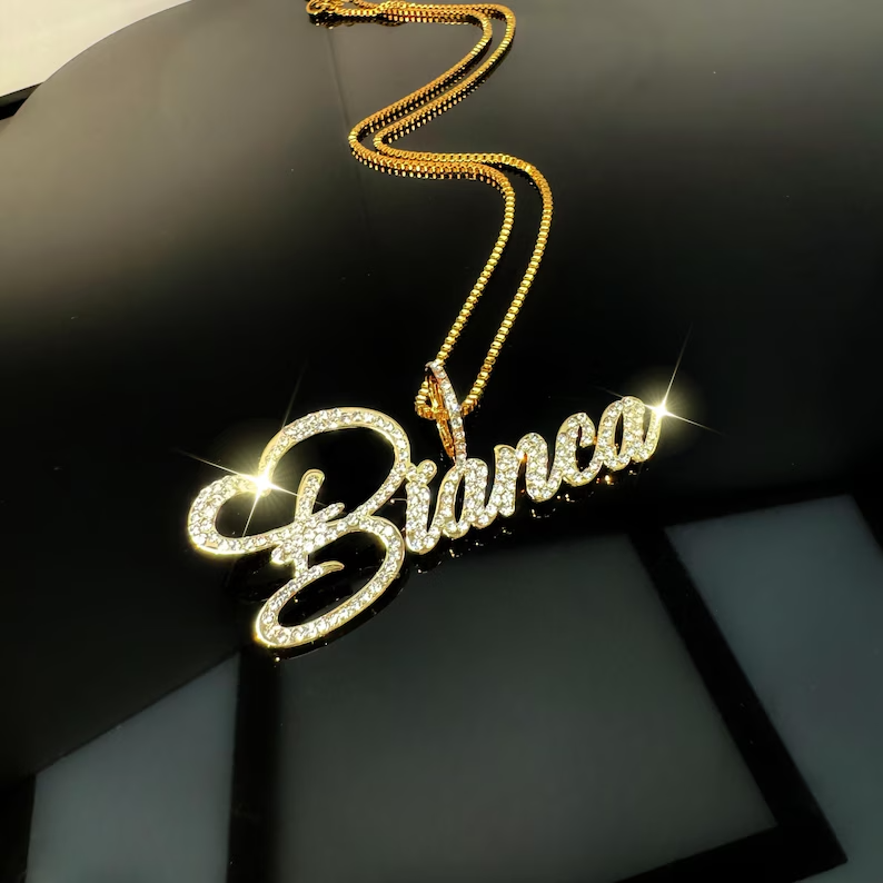 14K Yellow Gold Plated Customized Name Pendant 3 Ct Round Cut Simulated Diamond