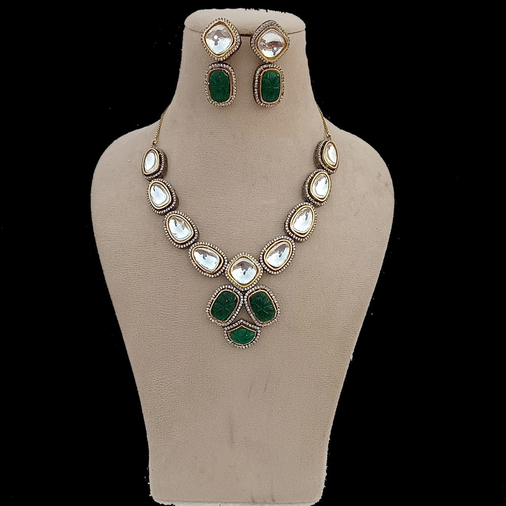Kundan Pearl Necklace Set Emerald Earrings Gold Indian Bridal Wedding Jewelry