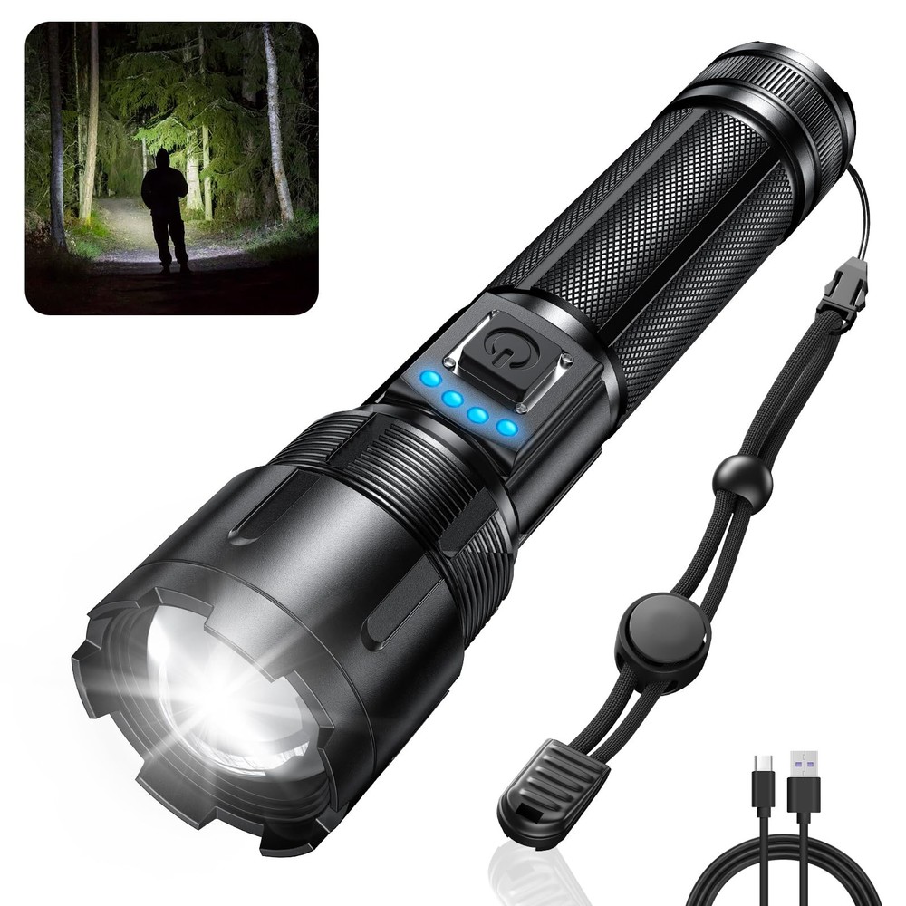 10000 Lumens Rechargeable Tactical Flashlight Super Bright LED Light