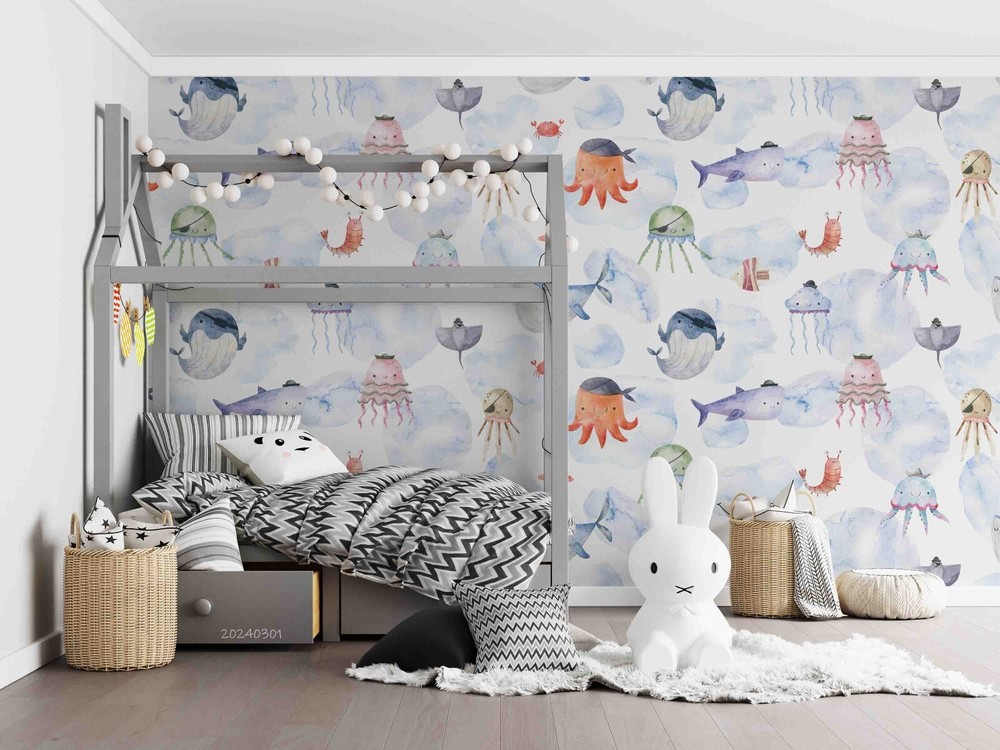 3D Marine Life Whale Jellyfish Kids Wall Murals Wallpaper Murals Wall Sticker