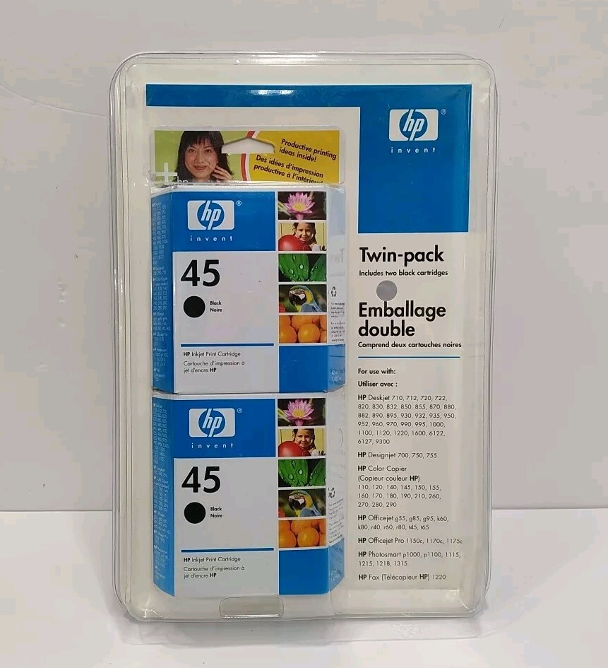 HP 45 Inkjet Print Printer Cartridge Twin Pack Black NEW Deskjet EXPIRATION 2007