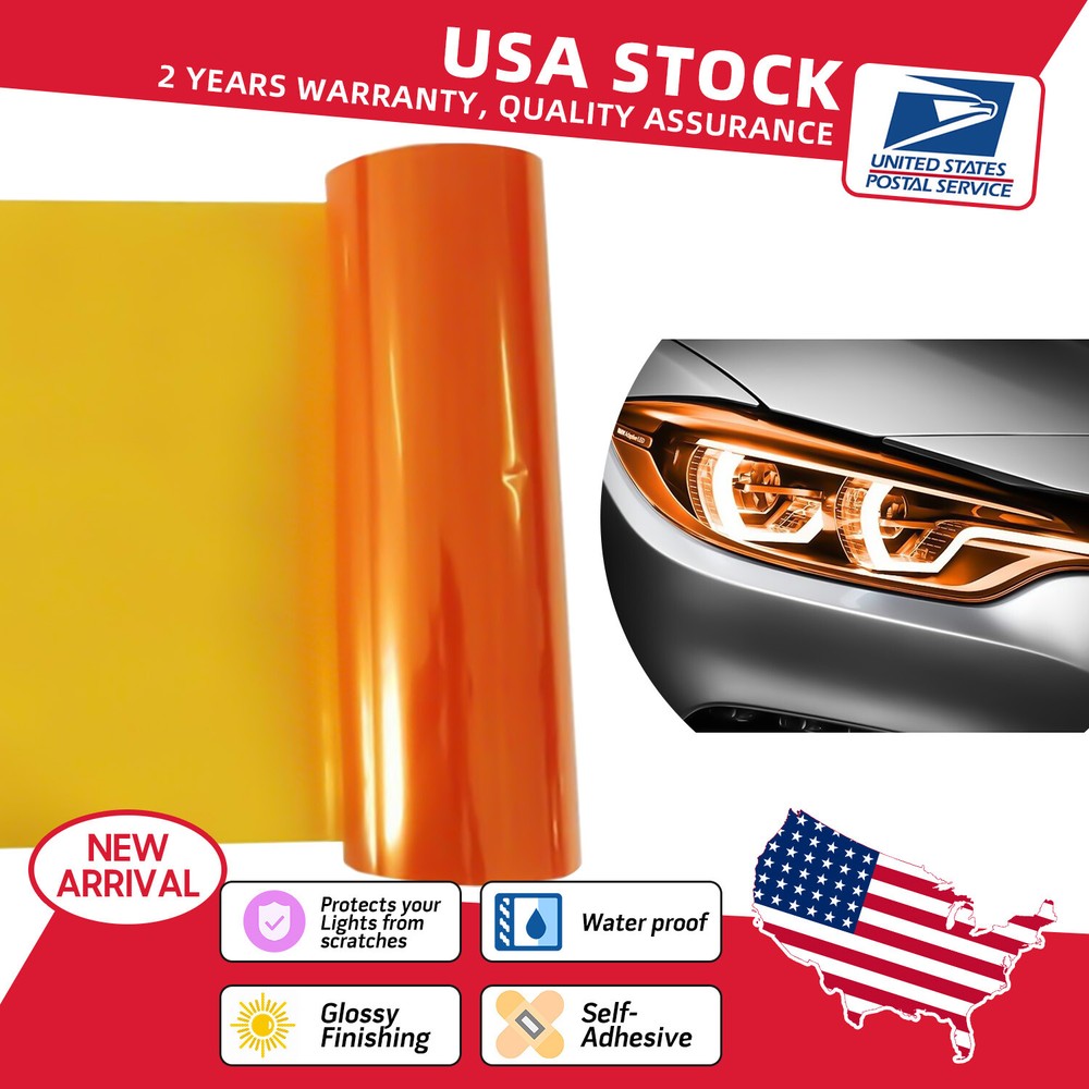 Glossy Amber Orange Vinyl Wrap for Headlights Taillights Fog Lights