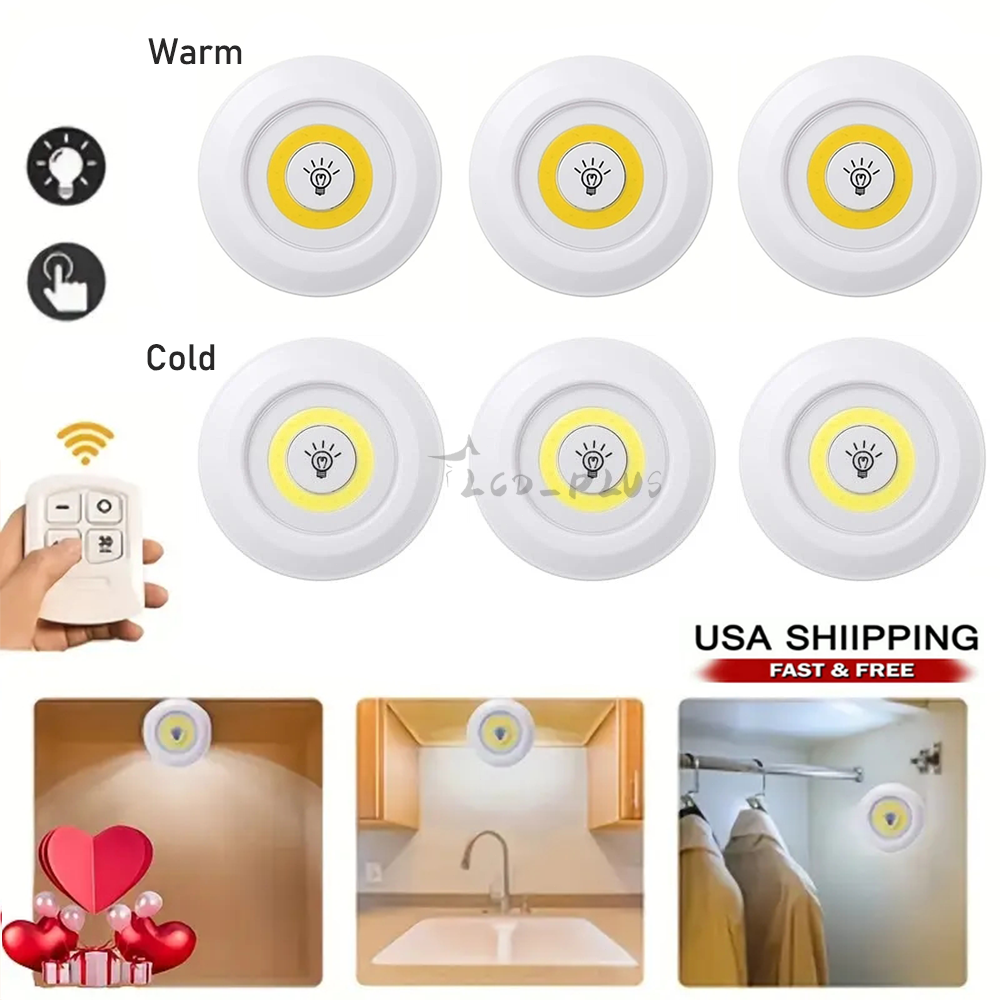 3 Pcs Circular LED Light Mini Night Lights LED Puck Portable Battery Operated