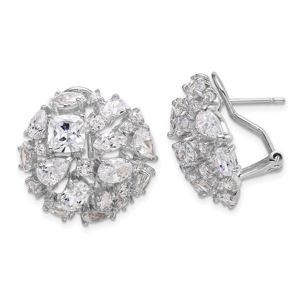 Sterling Silver Cubic Zirconia Cluster Dome Omega Back Stud Earrings 10.97gm