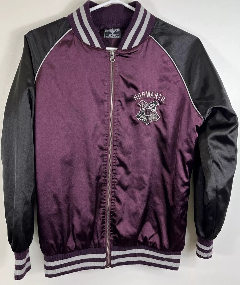 Harry Potter Hogwarts Burgundy Purple Satin Varsity Jacket Medium Adult