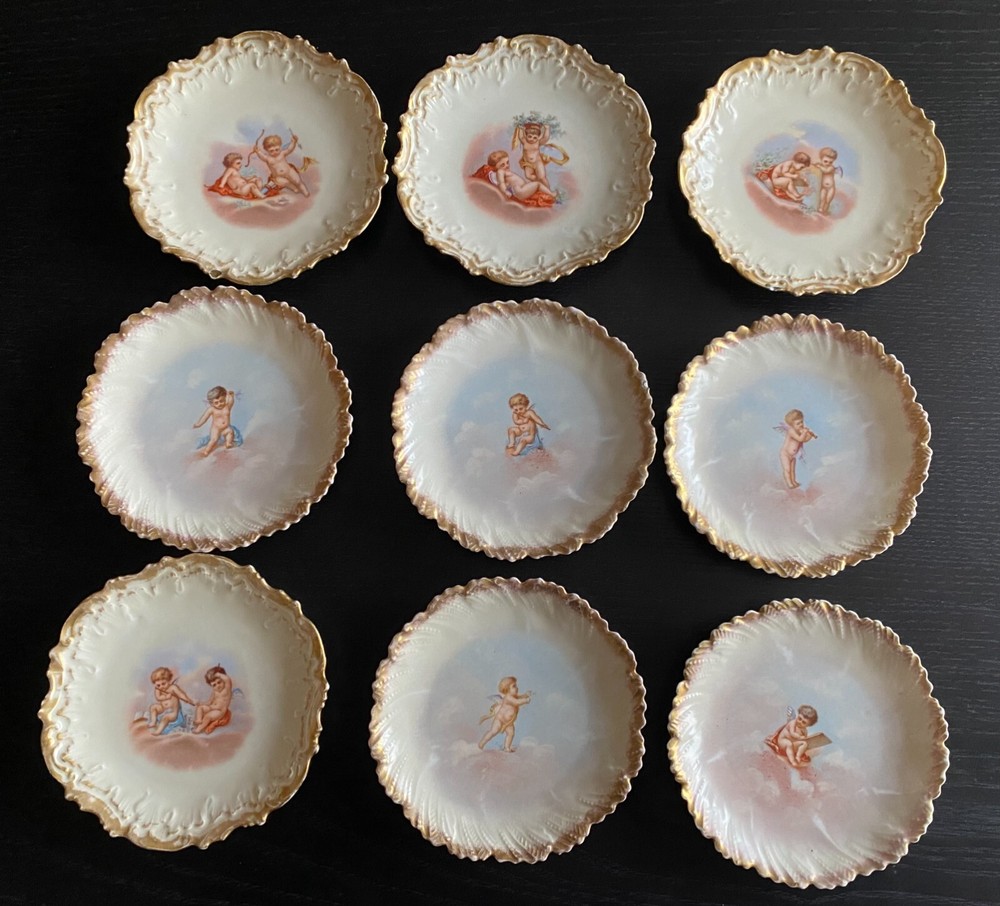 Lot of 9 Limoges Laviolette & W Guerin Cherub Cupid Plates Hand Painted France