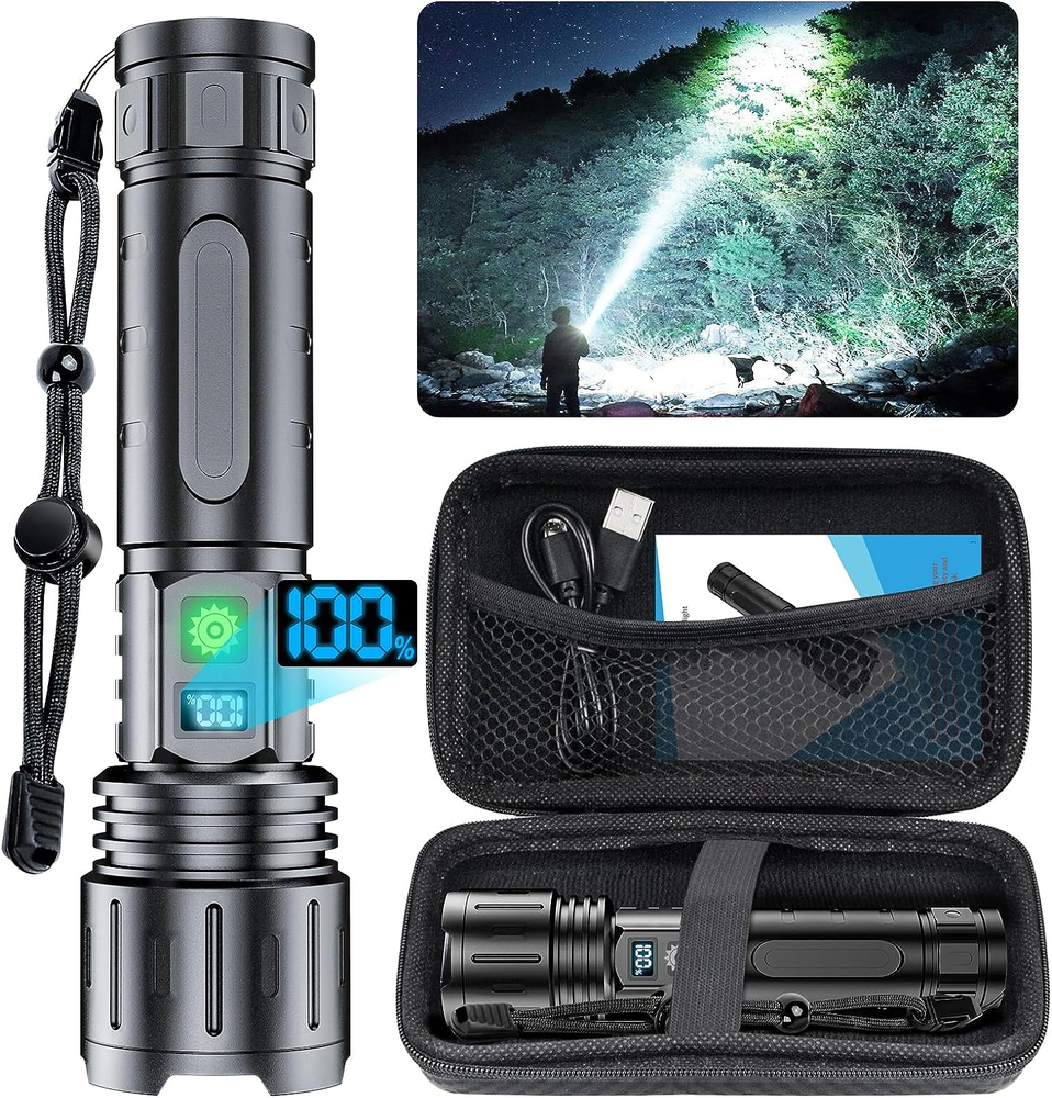 20000 Lumens Waterproof Rechargeable Flashlight with Storage Box – 1500 Meter Range