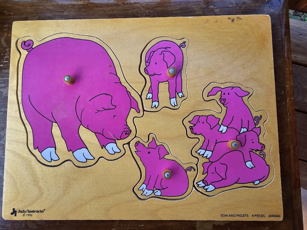 Judy Instructo Wooden Puzzles Sow & Piglets Farm Animals Educational Children