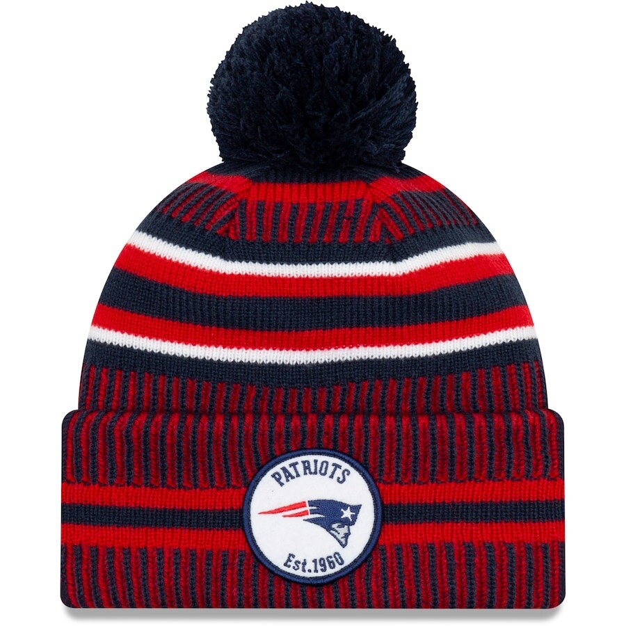 New Era New England Patriots Blue Red Pom Beanie Knit Hat OSFM New Cap NFL