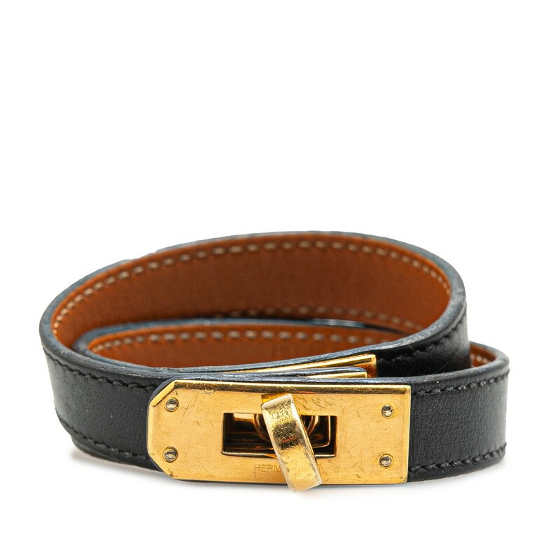 Hermes Kelly Double Tour Bracelet in Black Swift Leather Pre-Owned for Women