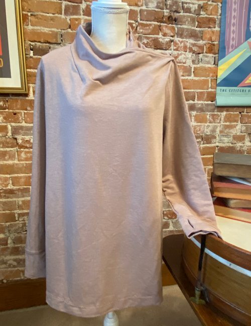Cuddl Duds Womens Heather Mocha French Terry Cozy Cowl Neck Long Sleeve Top
