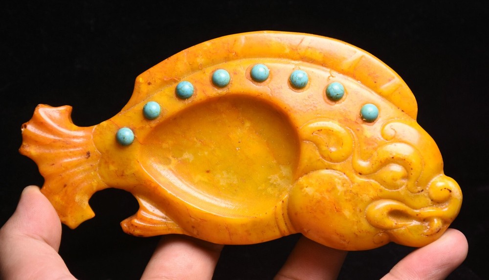 5.5 Inch Ancient Hongshan Culture Yellow Jade Dragon Fish Pendant Amulet