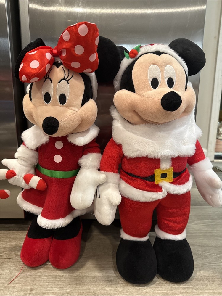 VTG Disney Gemmy Christmas Santa Mickey & Minnie Mouse Standing Plush 24” Tall