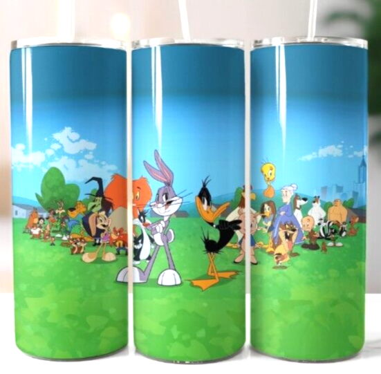 Looney Toons 29 Multicolor 20 oz Insulated Tumbler Box Lid Clear Straw New