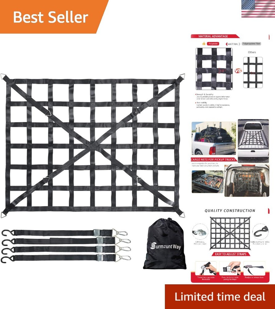 Heavy-Duty 66x50 Pickup Truck Bed Cargo Net 1100 lb Capacity