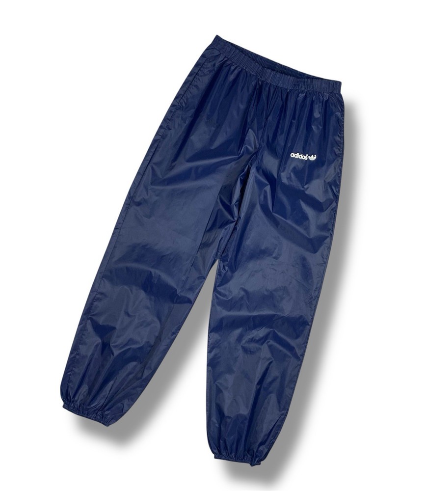 Vintage 90s Adidas Originals Nylon Track Pants Navy Blue Elastic Men’s Size XL