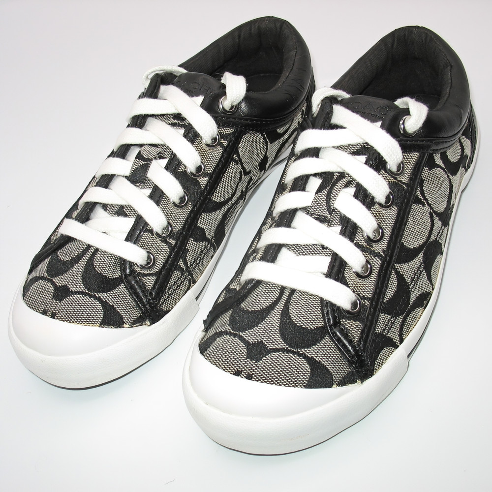 COACH Francesca Signature Canvas Lace-Up Low Top Sneakers Black Women Size 6B