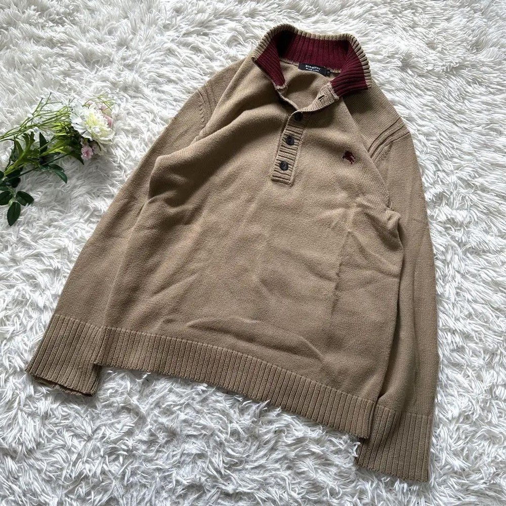 Burberry Black Label Embroidered logo knit sweater in beige F/S from Japan