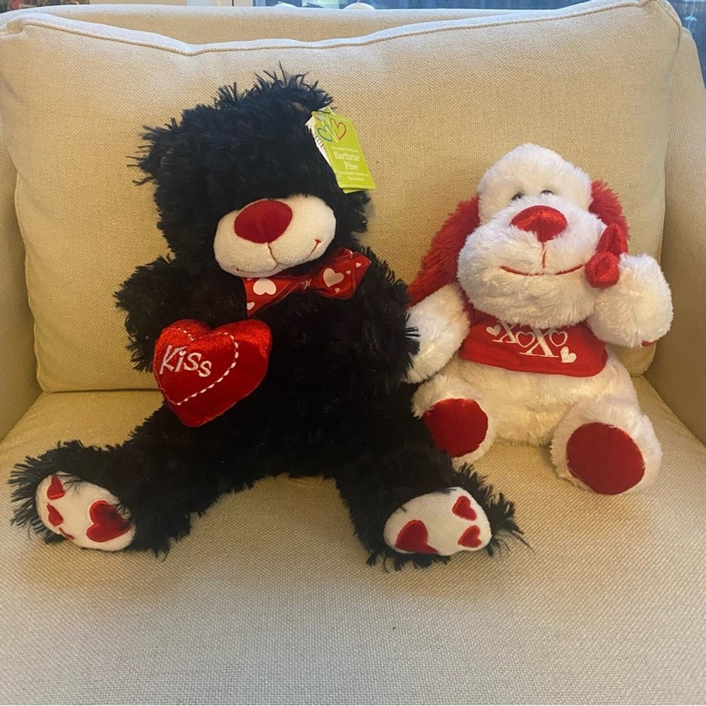 Valentines Day Stuffed Animal Set - Teddy Bear and Plush Dog Pair