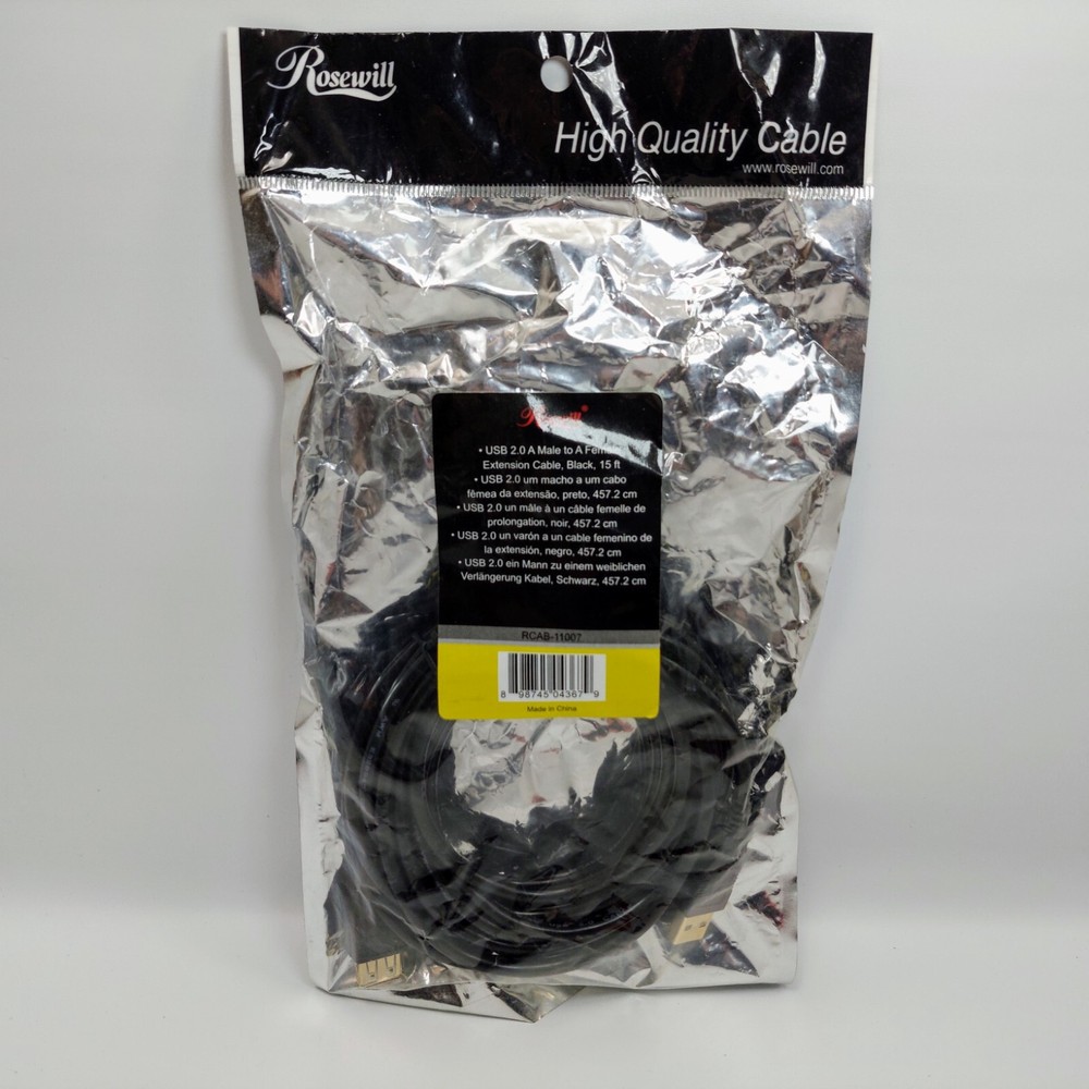 15ft USB 2.0 Extension Cable - High-Speed Male to Female, Black