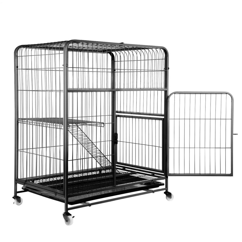 Heavy Duty Metal Dog Cage with Wheels and Tray in Black Sizes S/M/L