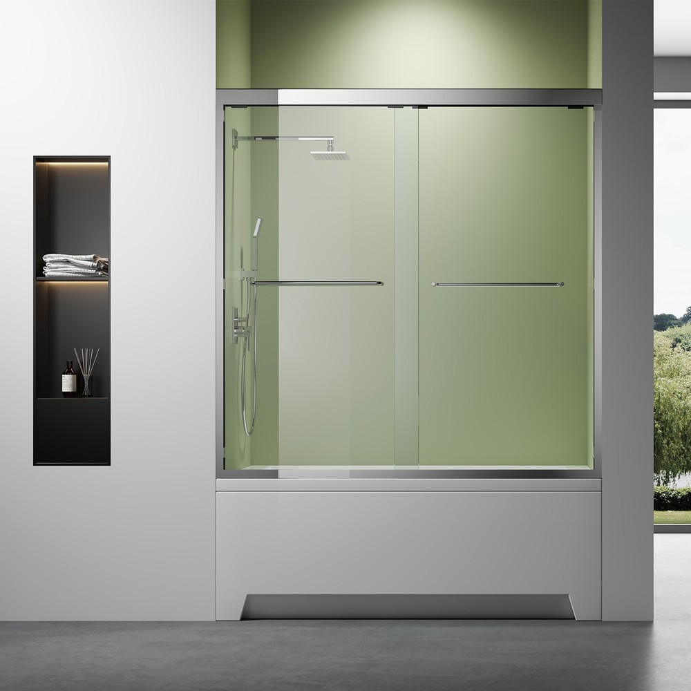 60W x 57H Frameless Bathtub Shower Door in Chrome Finish