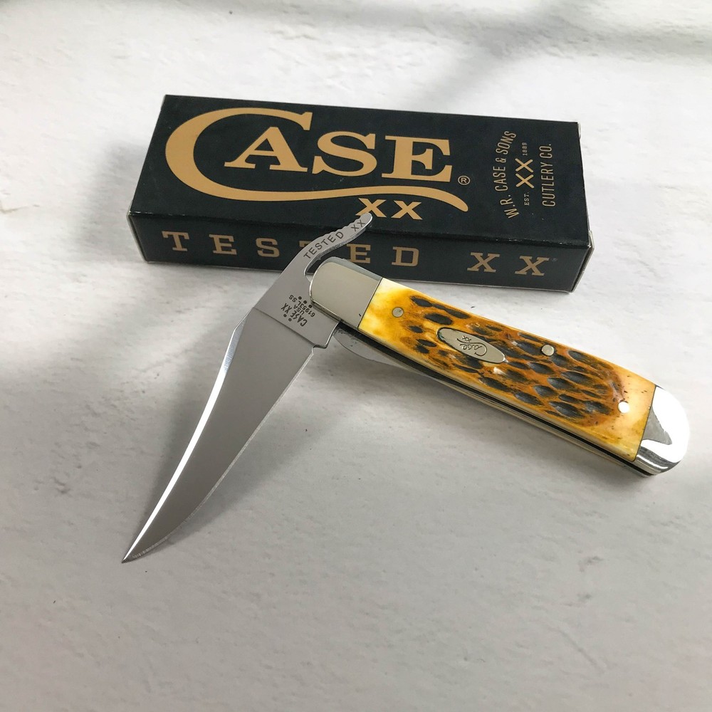 Case xx Knives Russlock Jigged Amber Bone Handle Stainless Pocket Knife 00260