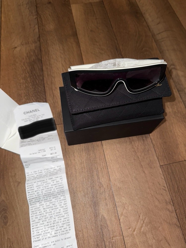 CHANEL Sunglasses Black White Shield Runway CC Logo Limited Authentic