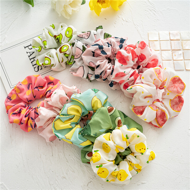 Blue Purple Floral Scrunchies for Women - Large Hair Ties & Bands