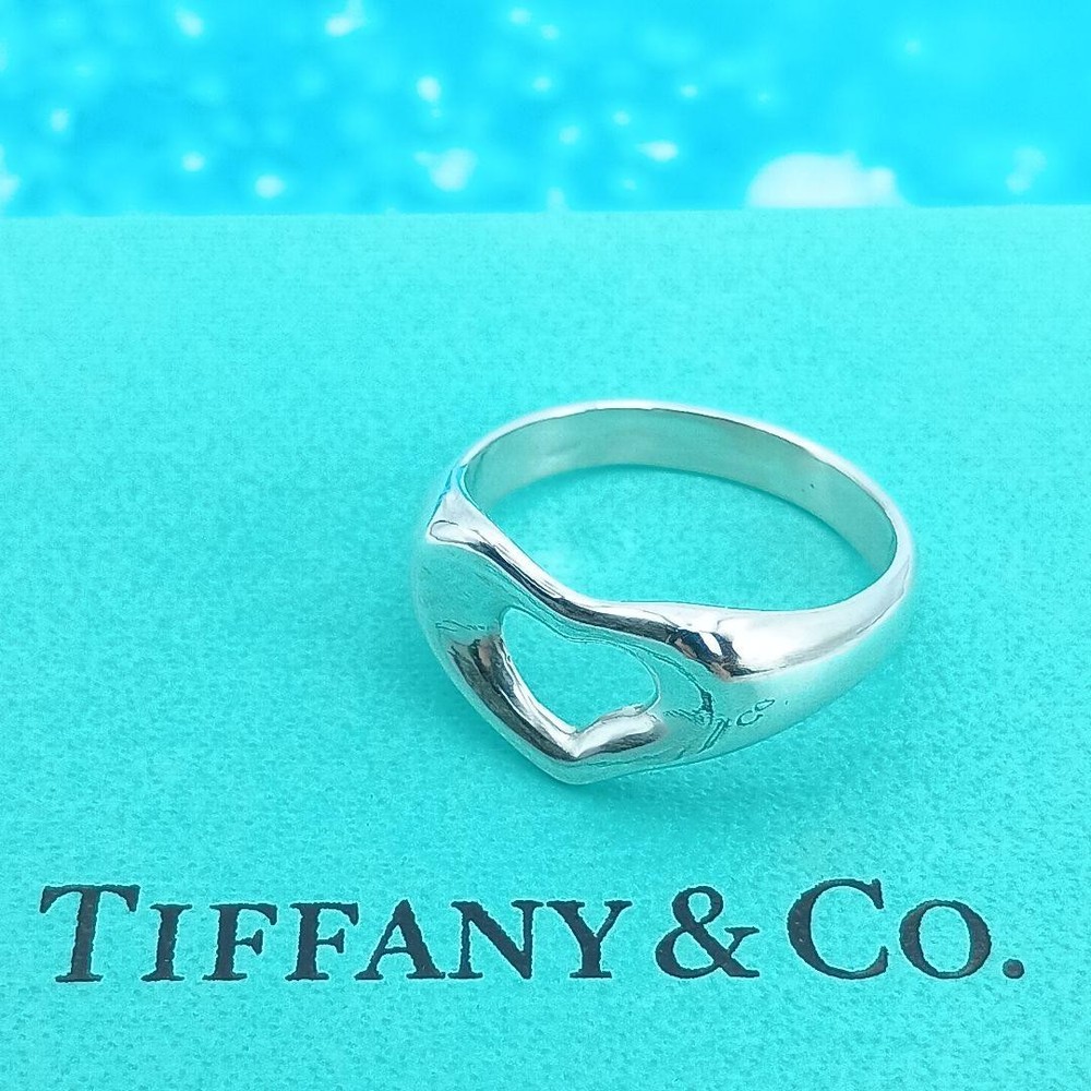 Tiffany & Co Open Heart Sterling Silver Ring Size 8 Elegant Fine Jewelry