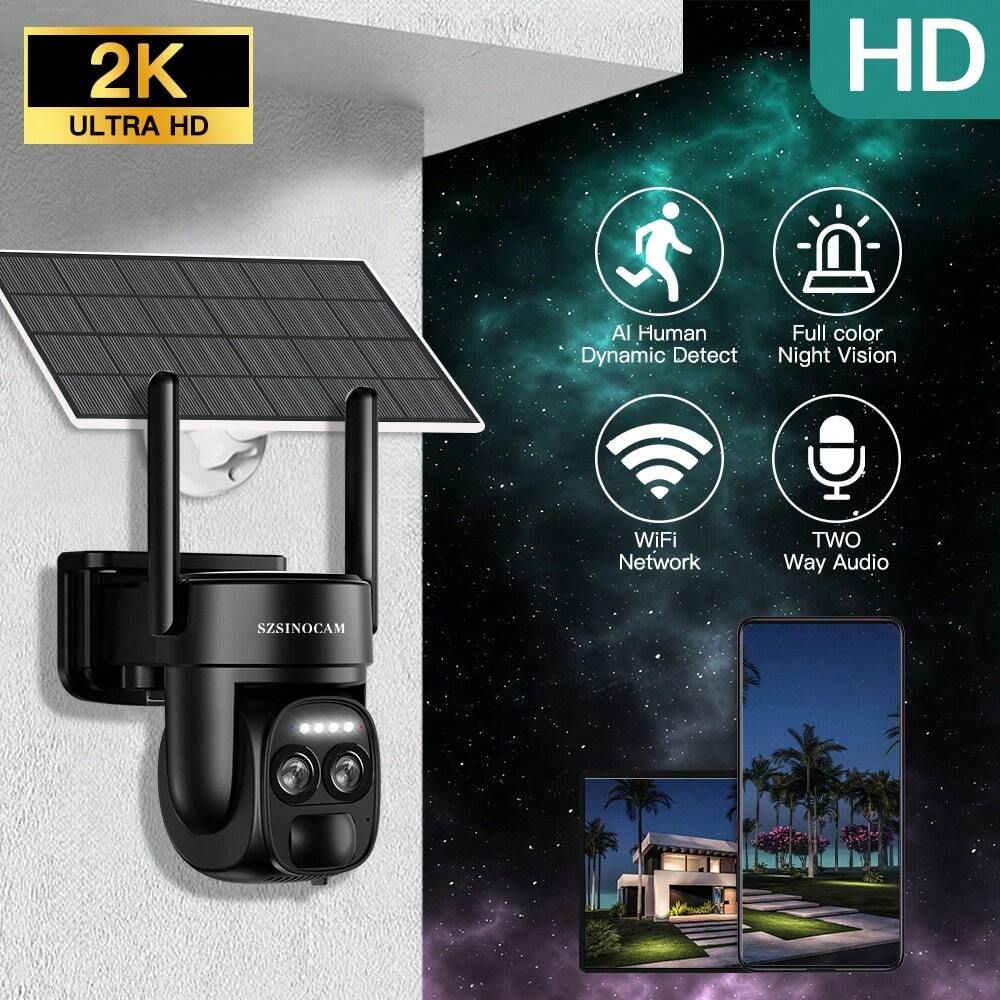 1pc 1080P HD Security Cameras Wireless Outdoor, 2K Solar WiFi Camera For Home Se