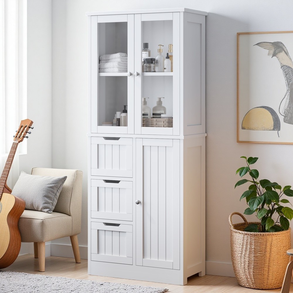 White 4-Tier Storage Cabinet with 3 Drawers & 4 Shelves - Durable MDF for Large Storage Needs