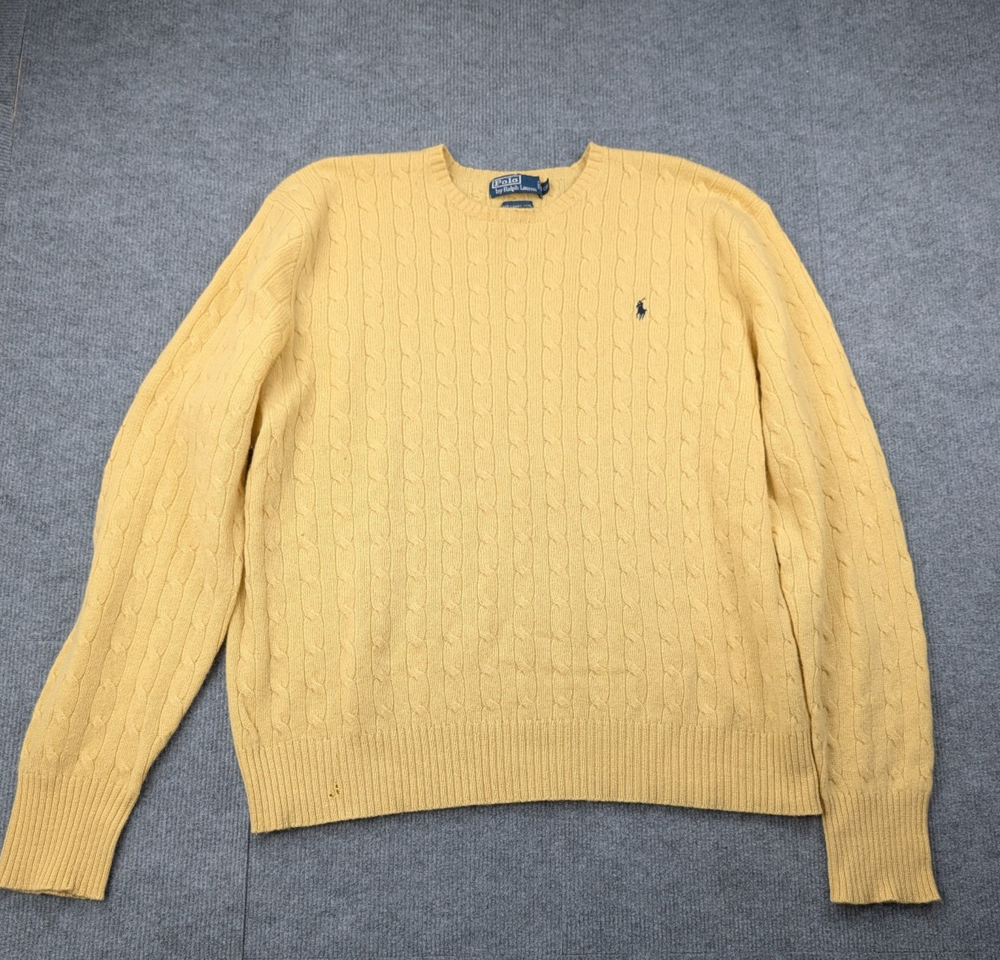 Polo Ralph Lauren Cable Knit Sweater Mens XXL Lambswool Butter Yellow Preppy 90s