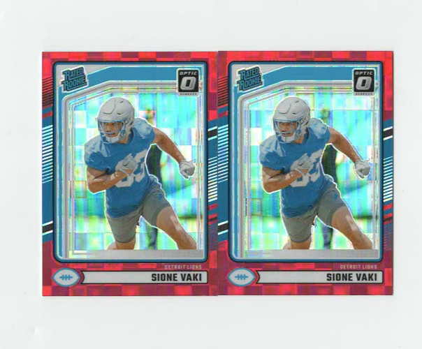 2 Sione Vaki 2024 Donruss Rated Rookie Red Pandora Optic RC Lot #332 Lions