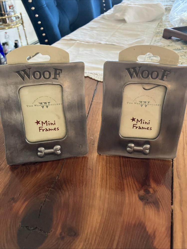 Weston Gallery Frame WOOF Pewter 2x3 Picture/Photo Frame Self Standing Puppy Dog