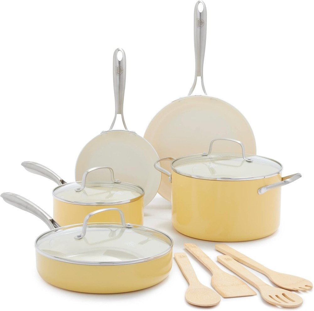 GreenLife Healthy Ceramic Nonstick 12-Piece Cookware Set in Sunny Yellow  