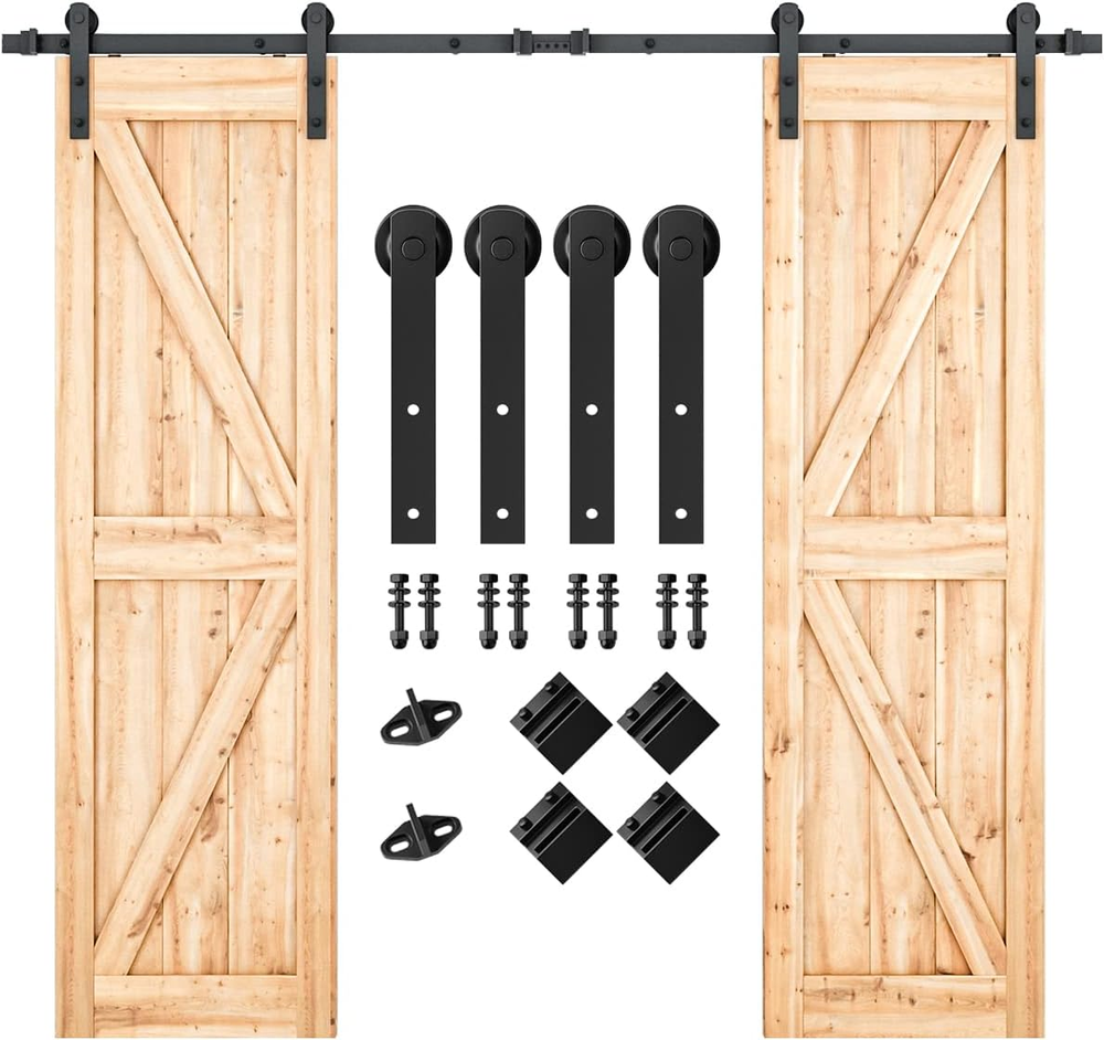 8 FT Double Barn Door Hardware Kit - Heavy Duty, Smooth and Quiet Sliding Operat