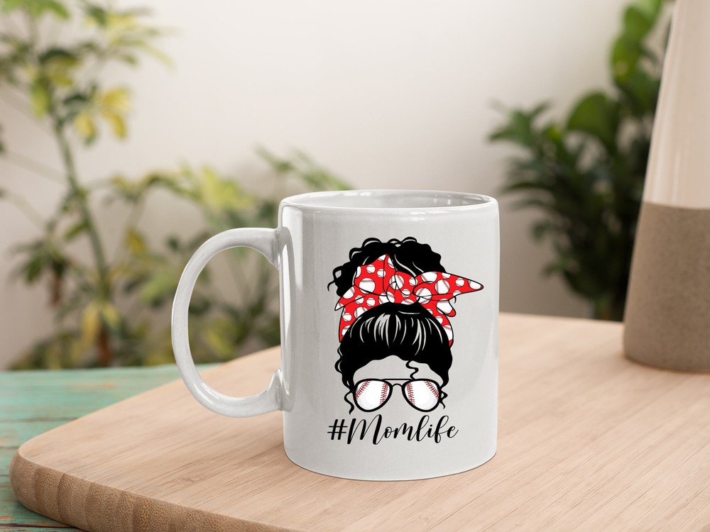 Baseball Mom Mothers Day Messy Bun Mug Mom Life Baseball Mother's Day 2021 Mug.